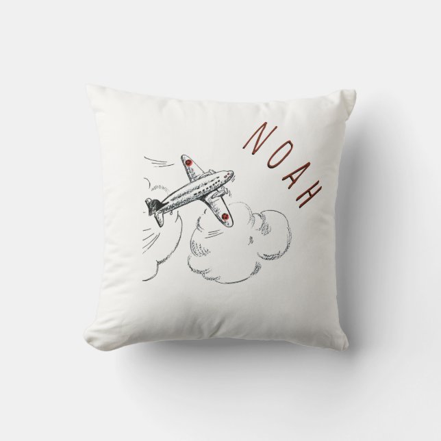 Airplane Clouds Kids Pillow Vintage Name (Front)