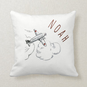 Airplane Clouds Kids Pillow Vintage Name