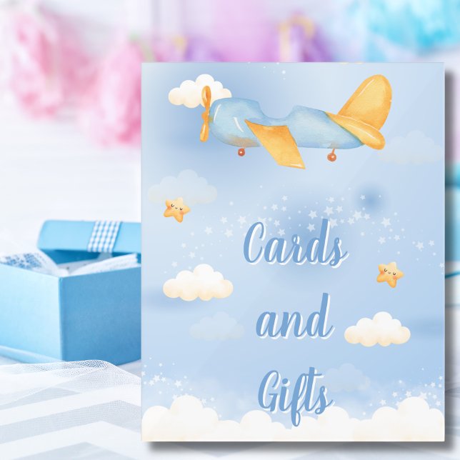 Airplane,Clouds & Stars, Blue, Baby Boy,Cute  Acrylic Sign (Creator Uploaded)