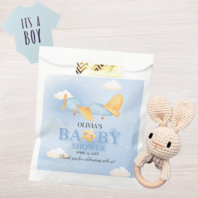 Airplane,Clouds & Stars, Blue, Baby Boy,Cute  Favor Bag (Creator Uploaded)