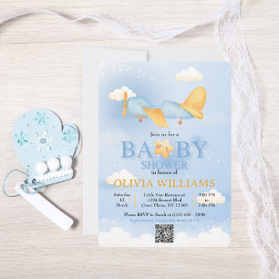Airplane,Clouds & Stars, Blue, Baby Boy,Cute Invitation