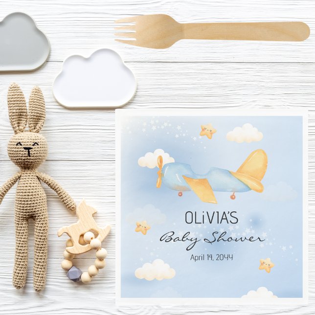 Airplane,Clouds & Stars, Blue, Baby Boy,Cute  Napkins (Creator Uploaded)