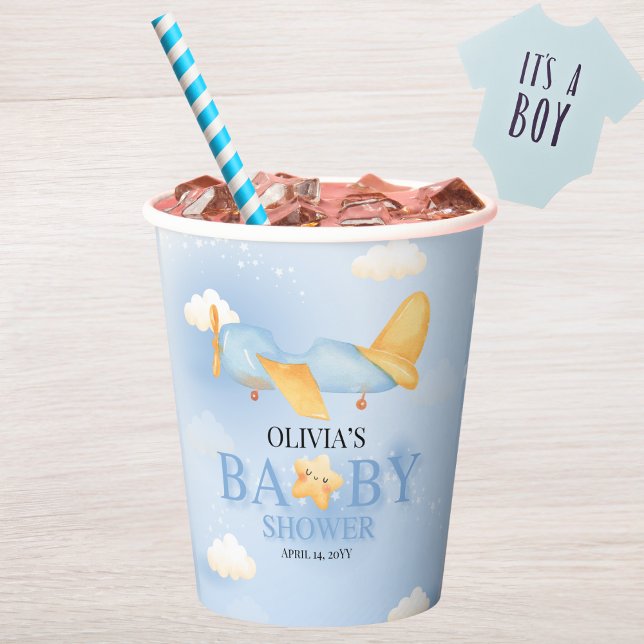 Airplane,Clouds & Stars, Blue, Baby Boy,Cute  Paper Cups (Creator Uploaded)
