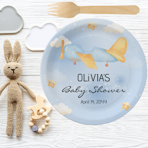 Airplane,Clouds & Stars, Blue, Baby Boy,Cute Paper Plates