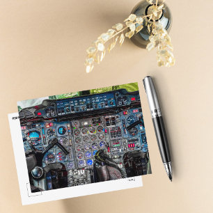 Airplane cockpit photo, Cool Fun Aviation Birthday Postcard