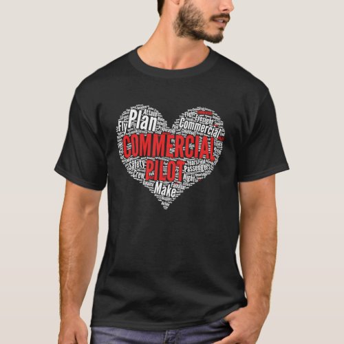 Airplane Commercial Pilot Heart Shape Word Cloud T_Shirt