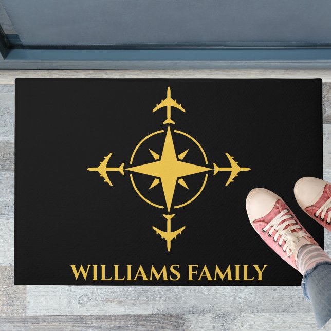 Airplane Compass Travel Black Gold Simple Custom  Doormat (Creator Uploaded)
