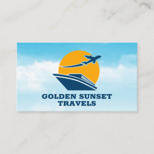 Airplane Cruise line Sunset Logo Business Card