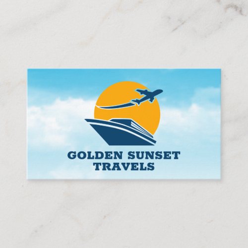 Airplane Cruise line Sunset Logo Business Card