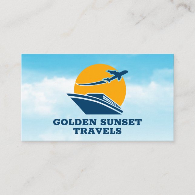 Airplane Cruise line Sunset Logo Business Card (Front)
