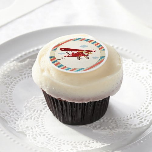 Airplane Cupcake Toppers Travel Vintage Adventure Edible Frosting Rounds