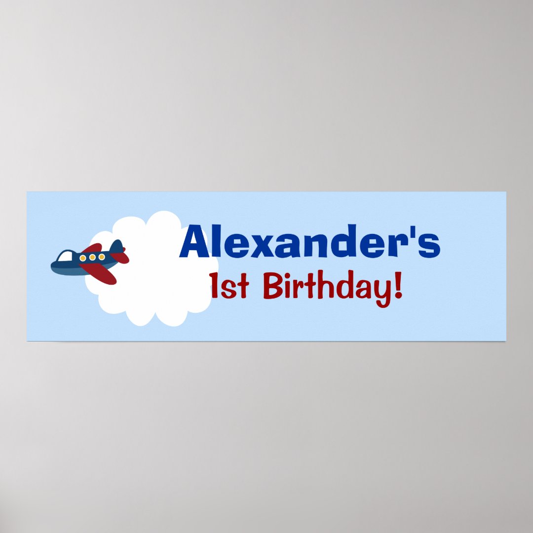 Airplane Custom Birthday Banner Poster Print | Zazzle