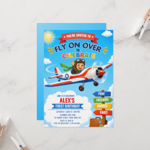 Airplane Cute Pilot Plane Party Boy 1st Birthday Invitation