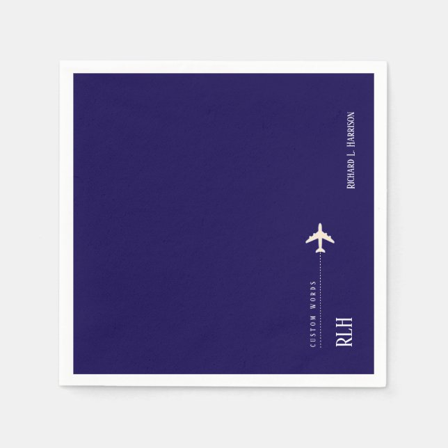 Airplane Dark-Blue Personalized Napkins (Front)