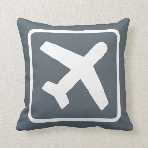 Airplane departure icon grey throw pillow