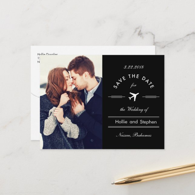 Airplane Destination the Date Postcard (Front/Back In Situ)