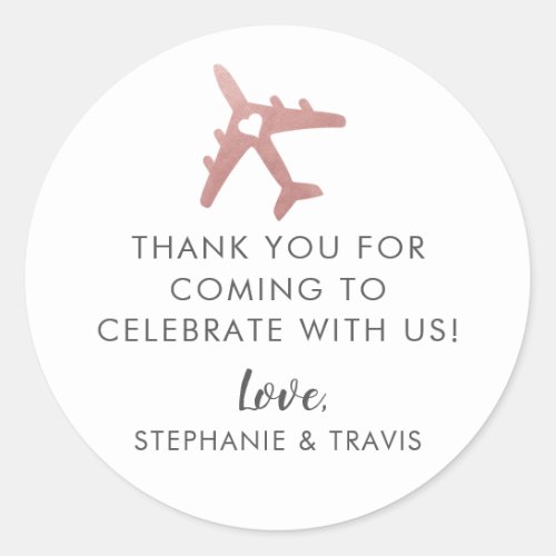 Airplane Destination Wedding Thank You Favor Classic Round Sticker