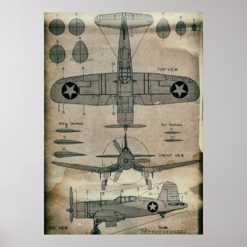 Airplane Diagram Antique Views of Plane Poster