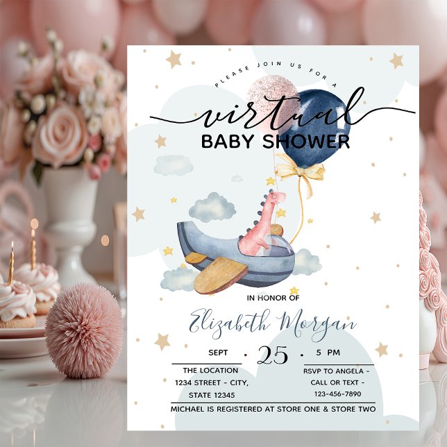 Airplane Dino Balloons Baby Shower  Invitation (Creator Uploaded)
