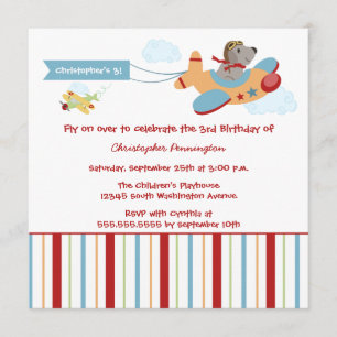 Airplane dog pilot boy's birthday party invitation