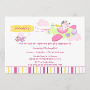 Airplane dog pilot girls birthday party invitation