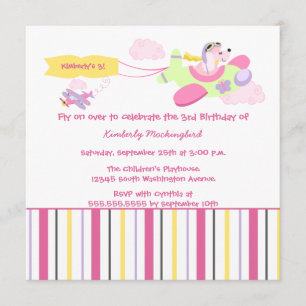 Airplane dog pilot girls birthday party invitation