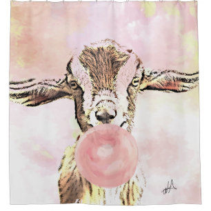 Airplane Ears Goat Blows Bubbles with Bubblegum Shower Curtain