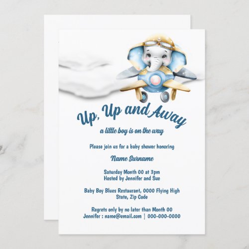 Airplane elephant baby shower boys pilot plane invitation