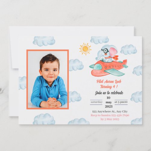 Airplane elephant birthday party Invitation