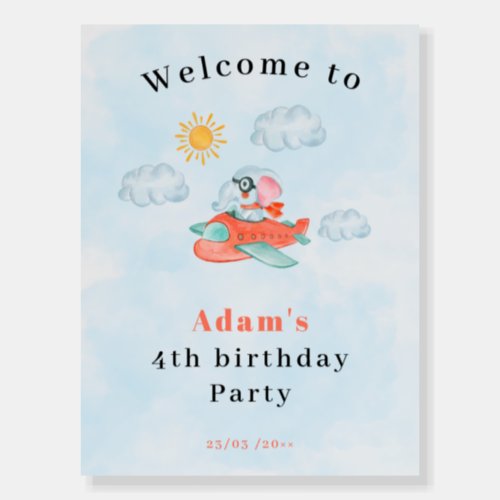 Airplane Elephant Pilot Birthday welcome sign 