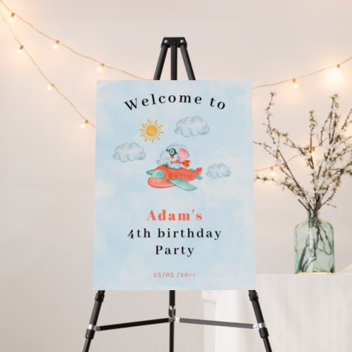 Airplane Elephant Pilot Birthday welcome sign 