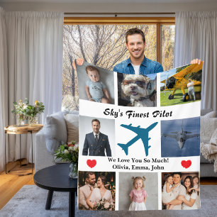 Airplane Family Photo Collage Sky's Finest Pilot Fleece Blanket