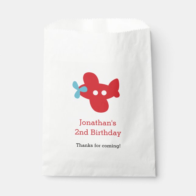 Airplane Favor Bags (Red Personalized Birthday) (Front)
