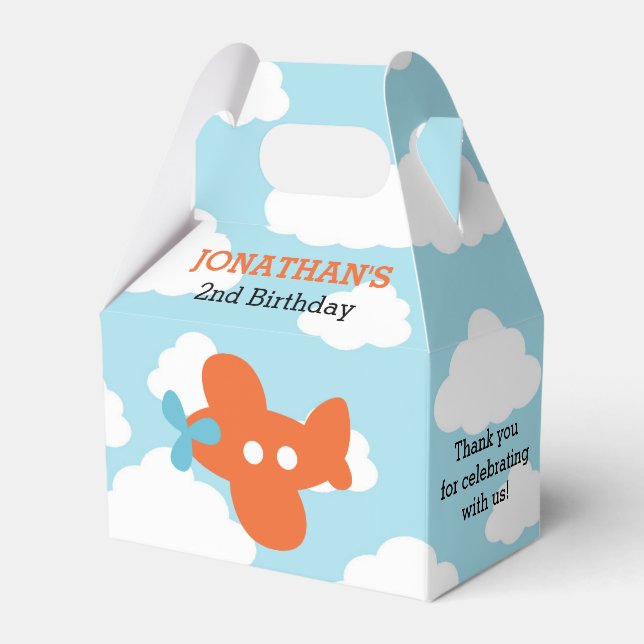 Airplane Favor Boxes (Blue & Orange) (Front Side)