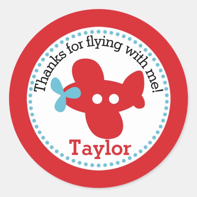 Airplane Favor Sticker (Boys Birthday Party) (Front)