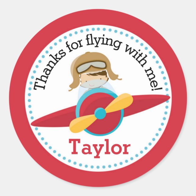 Airplane Favor Sticker (Boys Pilot Birthday Party) (Front)