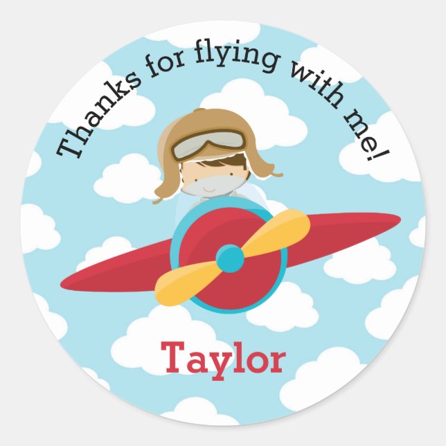 Airplane Favor Stickers Boys Pilot Birthday Party (Front)