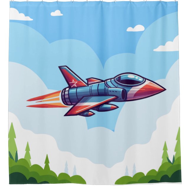 airplane/fighter jet shower curtain (Front)