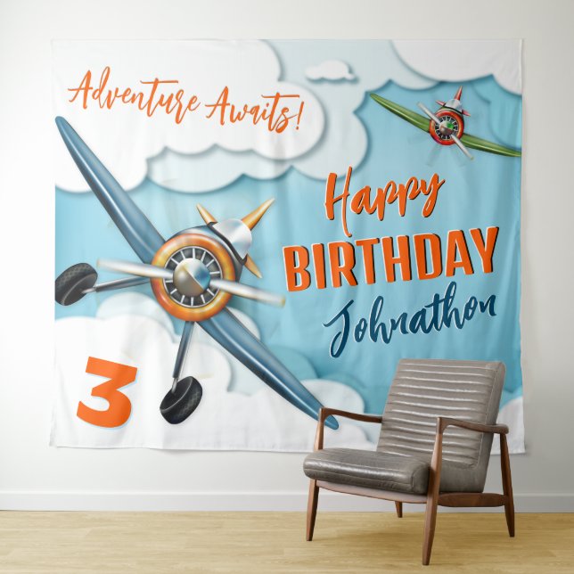 Airplane Fighter Pilot Boy Birthday Backdrop (In Situ (Horizontal))