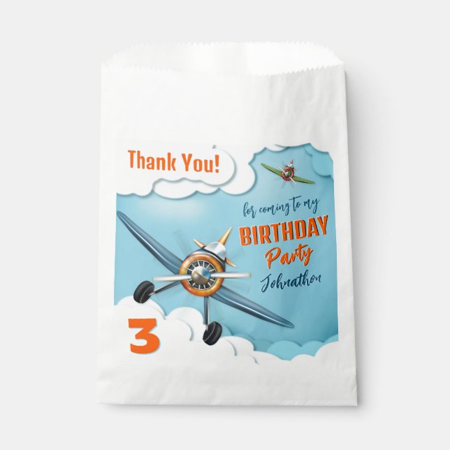 Airplane Fighter Pilot Boy Birthday Favor Bag (Front)