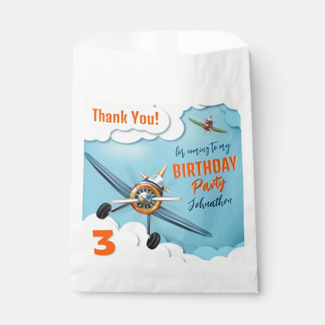 Airplane Fighter Pilot Boy Birthday Favor Bag (Front)