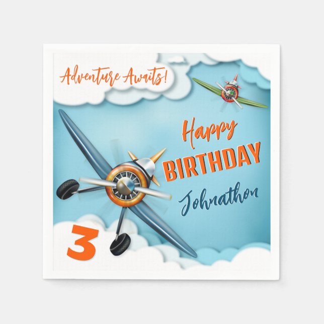 Airplane Fighter Pilot Boy Birthday Napkins (Front)