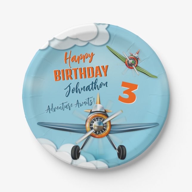 Airplane Fighter Pilot Boy Birthday Paper Plates (Front)