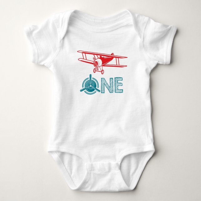 Airplane First Birthday Baby Bodysuit (Front)