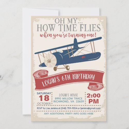 Airplane First Birthday Invitation Boy