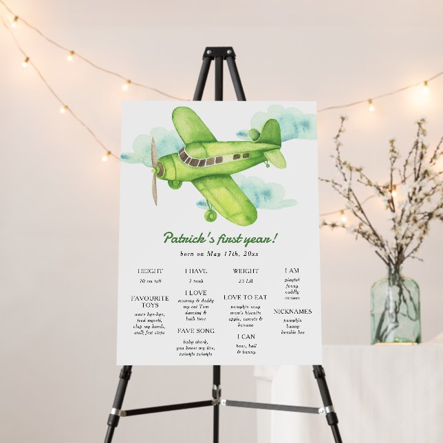 Airplane First Birthday Milestone Birthday Foam Board (In Situ (Stand))