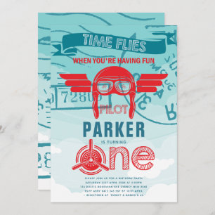 Airplane First Birthday Party Invitation