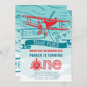 Airplane First Birthday Party Invitation