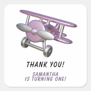 Airplane First Birthday Thank you Square Sticker