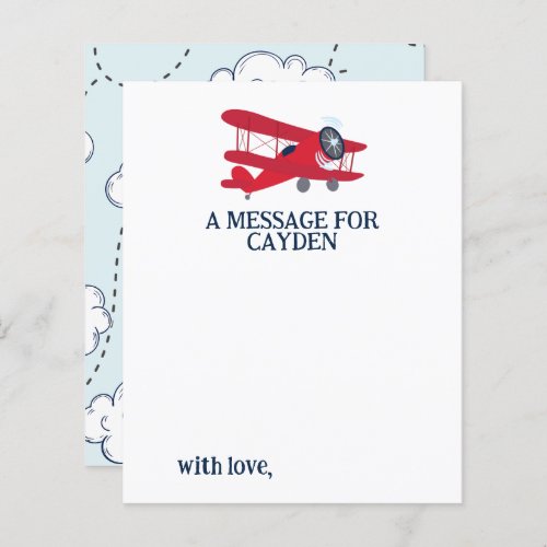 Airplane First Birthday Time Capsule Message Card